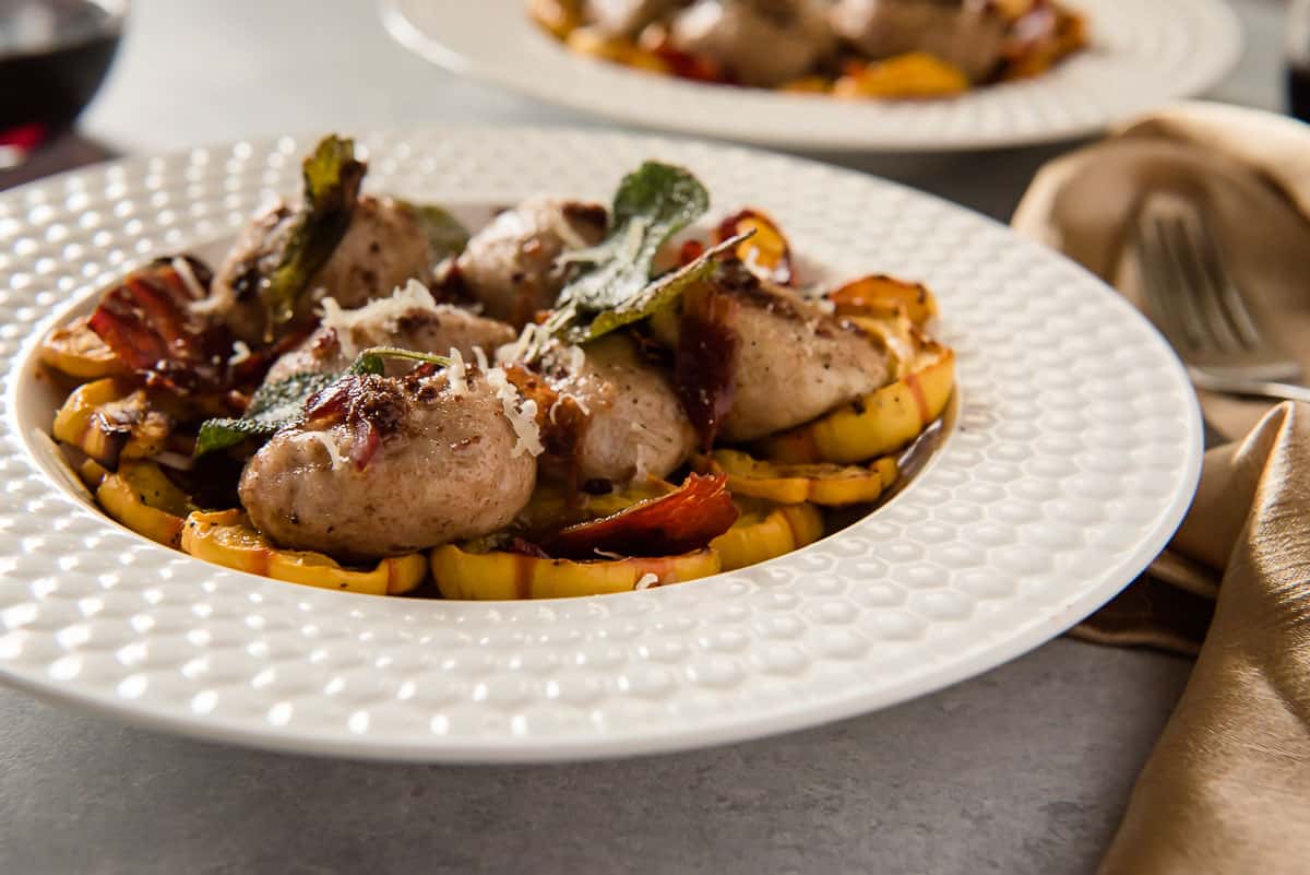Gnudi with Sage Brown Butter, Roasted Delicata Squash & Crispy