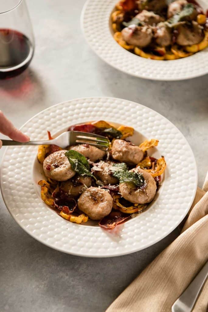 Gnudi with Sage Brown Butter with fork