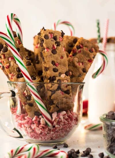 Peppermint Chocolate Chip Cookie Sticks close up