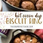 Turn your favorite winter beverage into a fun party food with this Hot Cocoa Dip Biscuit Ring! Serve up this hot cocoa-flavored cheesecake dip with buttery, marshmallow-stuffed biscuit balls for a snack everyone will be asking for!