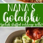 Nana's Golabki is the ultimate comfort food! These Polish Stuffed Cabbage Rolls are mostly traditional - ground beef, pork, and rice wrapped and baked in soft cabbage leaves, but with a healthy surprise ingredient: mushrooms! 