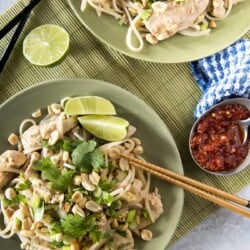 Chicken Pad Thai with peanuts and lime.