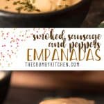 A fabulous street food mash-up served with a gooey beer cheese dip! Delicious smoked sausage, peppers, and onions, stuffed in pastry discs make these Smoked Sausage and Peppers Empanadas perfectly portable and mess free!