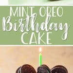 This Mint Oreo Cake makes for one fabulous birthday cake for mint chocolate lovers! Dark chocolate cake and tons of whole Oreos are covered in fluffy mint cookies and cream buttercream, then garnished with chocolate ganache and even more cookies.
