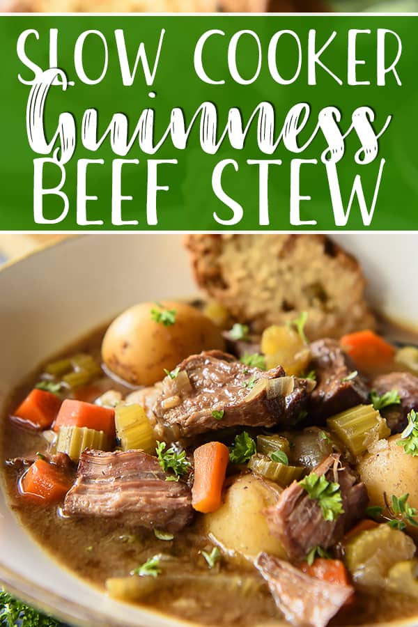 This Slow Cooker Irish Guinness Beef Stew is the perfect meal to celebrate St. Patrick's Day, but it's just as delightful any day of the year! Juicy beef, Guinness stout, and hearty root vegetables come together in a fabulous set-it-and-forget-it stew that's great on its own, but even better served with Irish soda bread.
