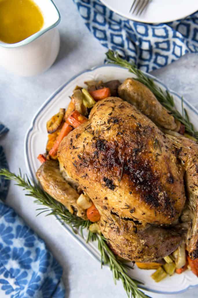 Juicy Herb Butter Oven Roasted Chicken with Pan Gravy