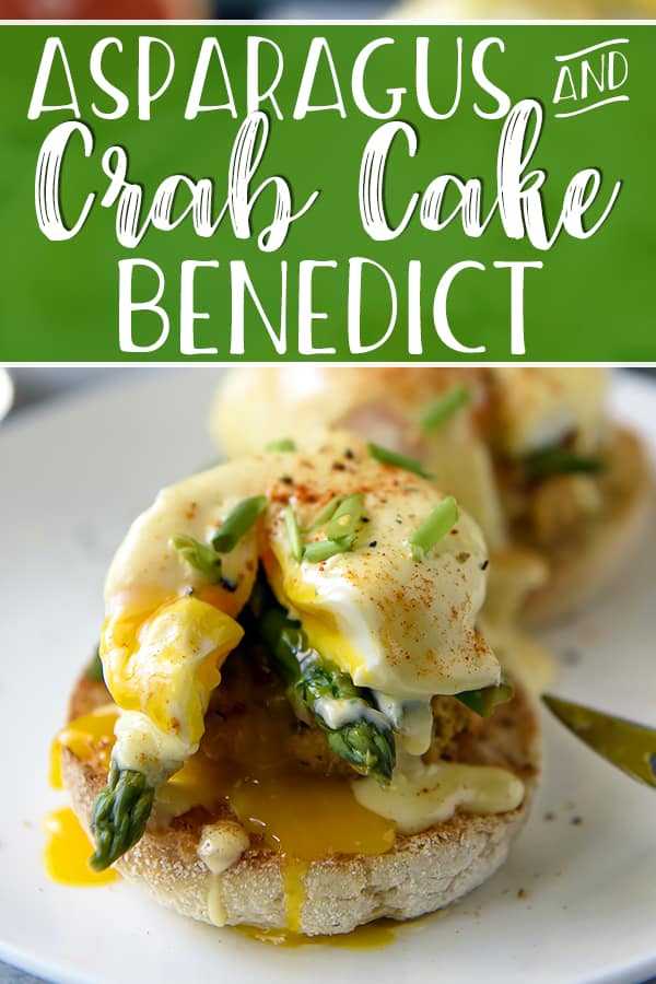 This Asparagus and Crab Cake Benedict was made for brunch! Skip the ham and opt for rich lump crab cakes, lemony blanched asparagus, and poached eggs set on top of a buttery English muffin, then drizzled with the easiest, creamiest 1-minute Hollandaise sauce in the world!