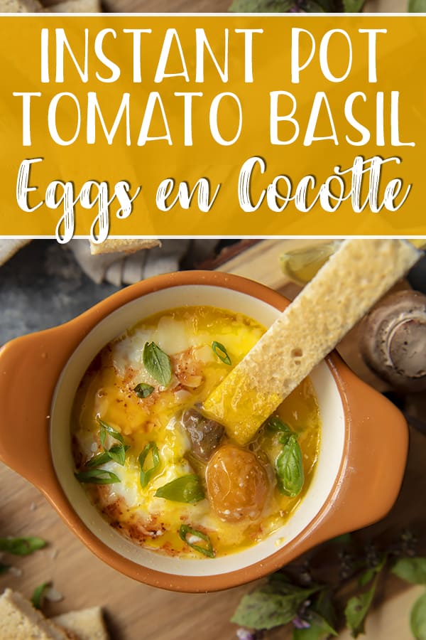 Switch up your usual eggs-for-breakfast game with these Instant Pot Tomato Basil Eggs en Cocotte! This simple, flavorful French recipe is perfect for breakfast or brunch and is delicious served with runny yolks, a dash of hot sauce, and slices of crusty bread or toasted English muffins.