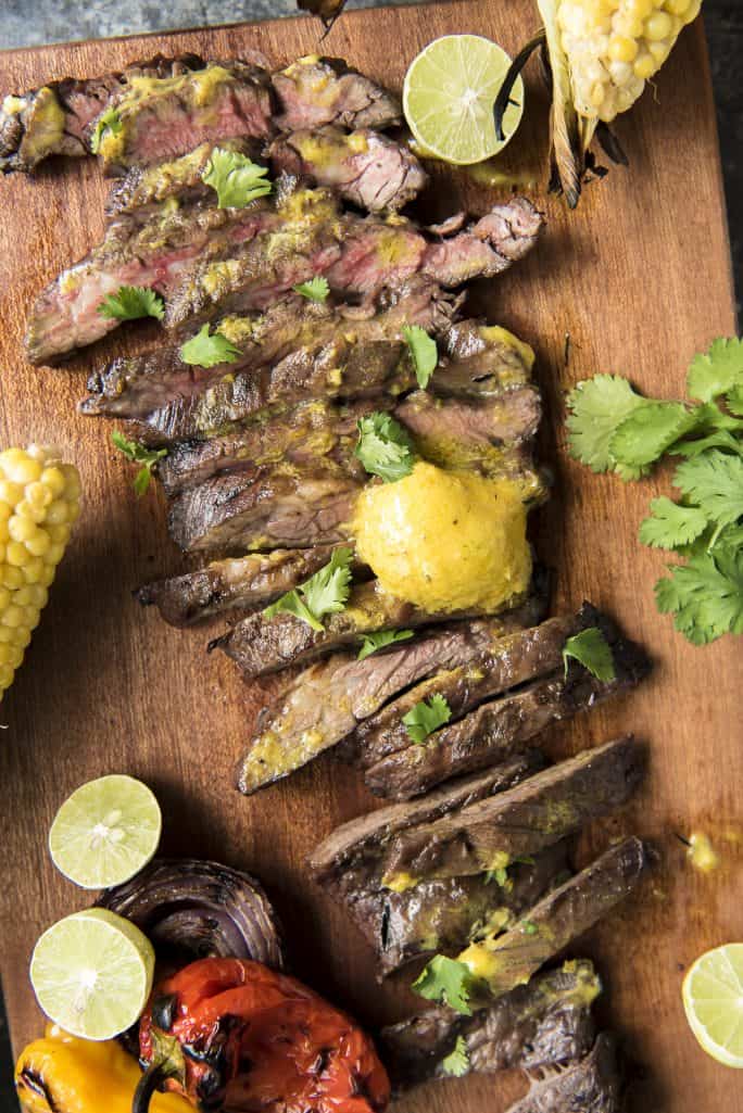 Grilled Skirt Steak with Mojo Mustard Butter