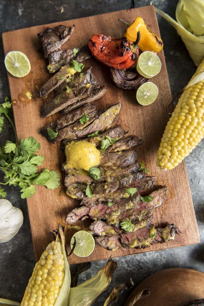 Grilled Skirt Steak with Mojo Mustard Butter 