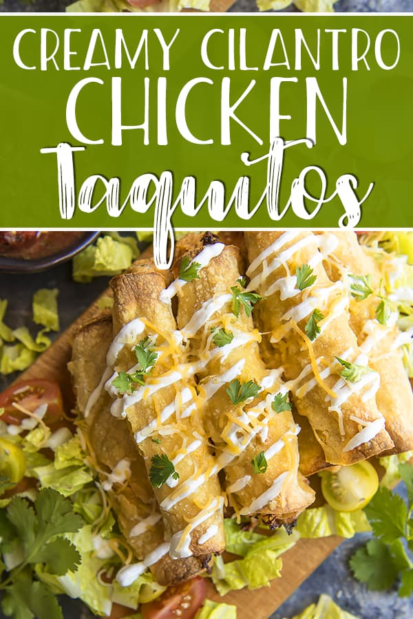 Skip the gas station version and make your own Creamy Cilantro Chicken Taquitos right in your oven! These creamy, cheesy, spicy-as-you-want taquitos are as perfect for dinner as they are for snacking - just pair them with a side of beans and rice for a complete meal.