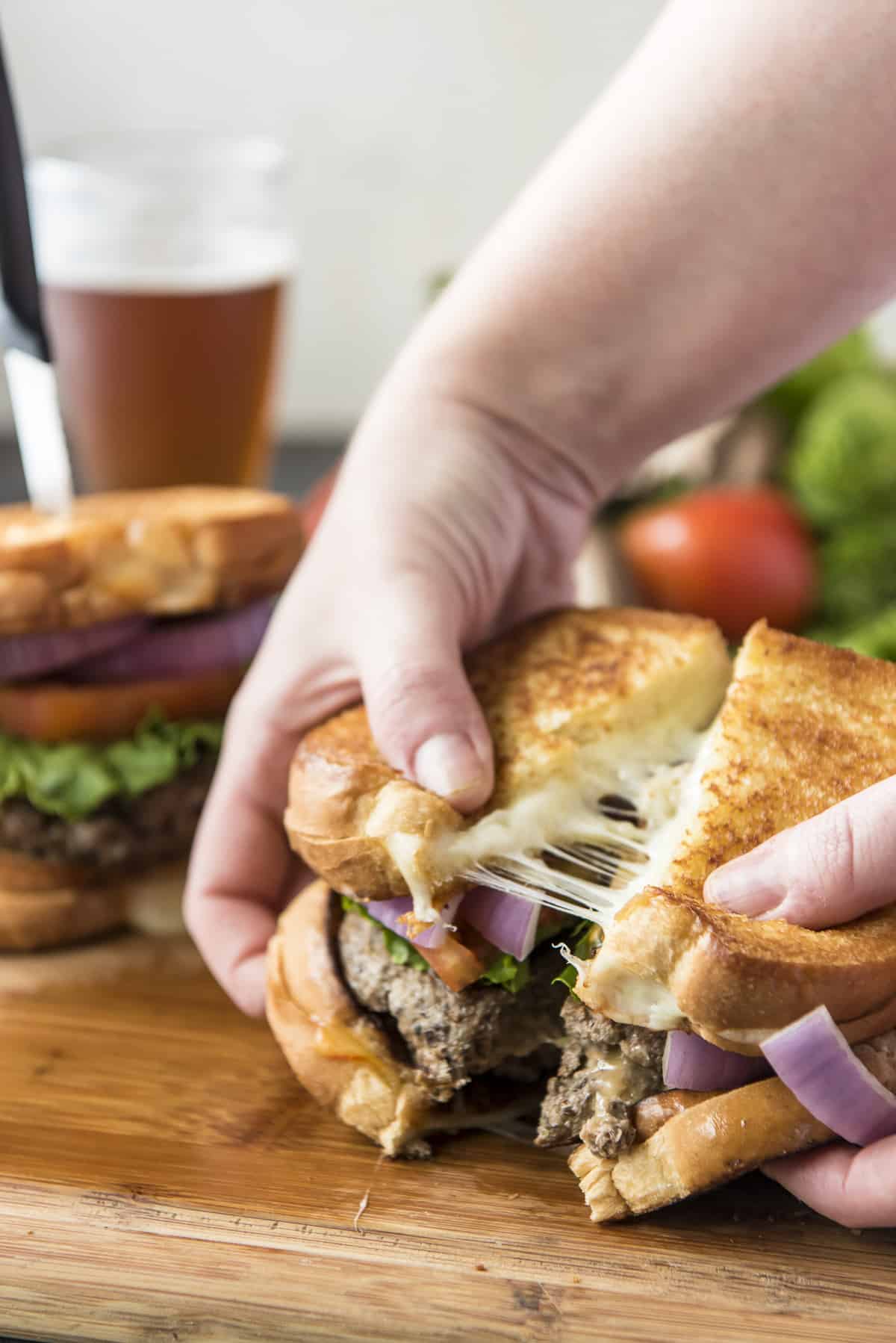 Grilled Cheese Beef and Mushroom Juicy Lucy • The Crumby Kitchen