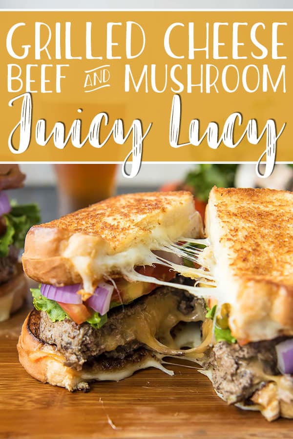 Take your favorite summer meal and elevate it in these Grilled Cheese Beef and Mushroom Juicy Lucy burgers! Seasoned, blended ground beef & mushroom patties are sandwiched between two toasty grilled cheese sandwiches instead of buns - making these burgers a cheese lover's dream!