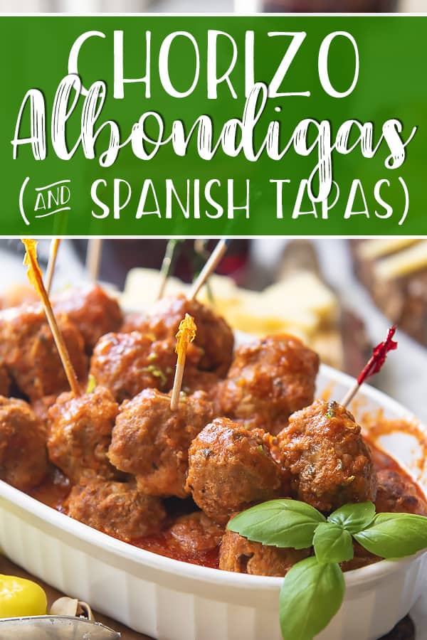 Switch up your appetizer game with these Chorizo Albondigas! These Spanish meatballs, made with chorizo and ground beef, are cooked in a rich, spicy tomato sauce and fit perfectly on any Spanish Tapas Platter.