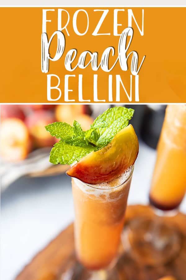 Celebrate summer's favorite fruit with the best Frozen Peach Bellini! This brunch-perfect 4-ingredient cocktail is dressed up with a splash of grenadine, and will be welcomed any time of the day - even in the middle of winter.