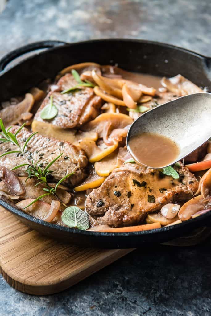 Boneless Pork Chops with Caramelized Apples • The Crumby Kitchen