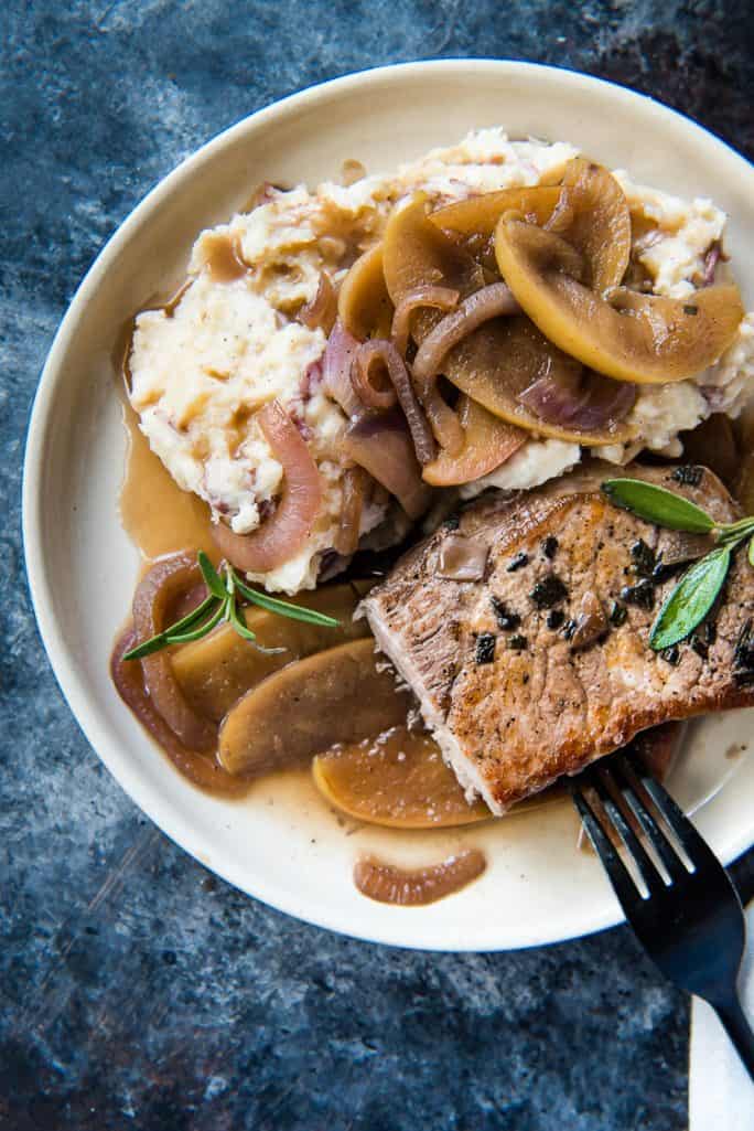 Boneless Pork Chops with Caramelized Apples • The Crumby Kitchen