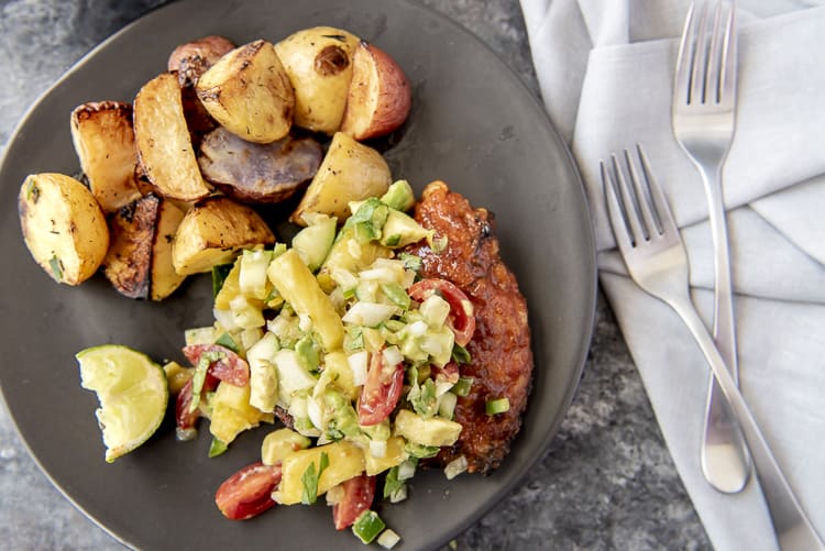 Sriracha Grilled Chicken Thighs with Pineapple Salsa