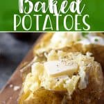 Fluffy, tender Crock Pot Baked Potatoes are the best way to enjoy these steakhouse classics! Baked potatoes are perfect for everything from outdoor summer dinners to involved holiday meals, and your slow cooker makes them even easier to enjoy by doing all the work.