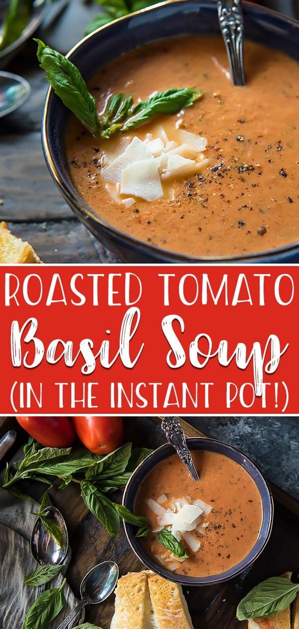 There's something extra comforting about a warm bowl of homemade Roasted Tomato Basil Soup with a gooey grilled cheese sandwich - the only thing better is when it's made in a fraction of the time in your Instant Pot!