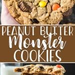 These Giant Monster Cookies are the best you'll ever try! Huge, chewy, and soft-baked, they are fully loaded with peanut butter cups, candies, and chocolate chips!