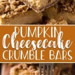 Delightful autumn flavors shine in these streusel-topped Pumpkin Cheesecake Bars! Creamy, smooth pumpkin cheesecake is baked in an oat-based crumble crust, then sprinkled with crunchy streusel - these bars might just be your new favorite fall dessert!