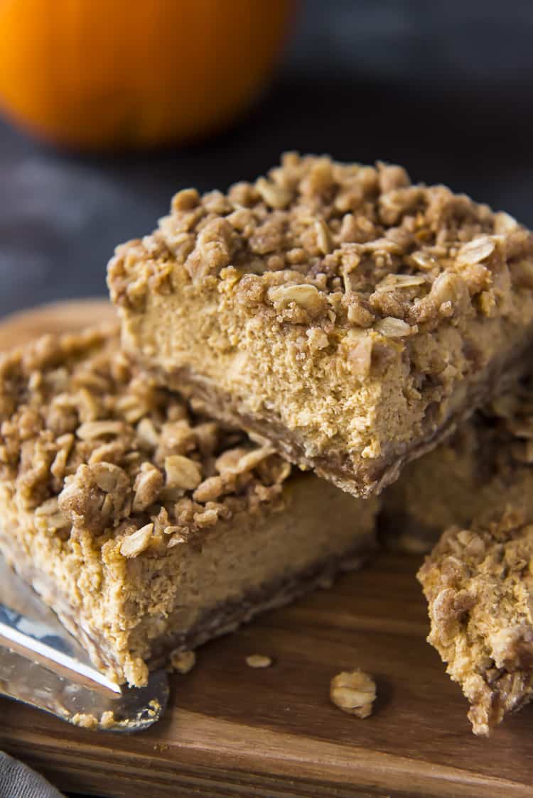 Pumpkin Cheesecake Bars with streusel topping
