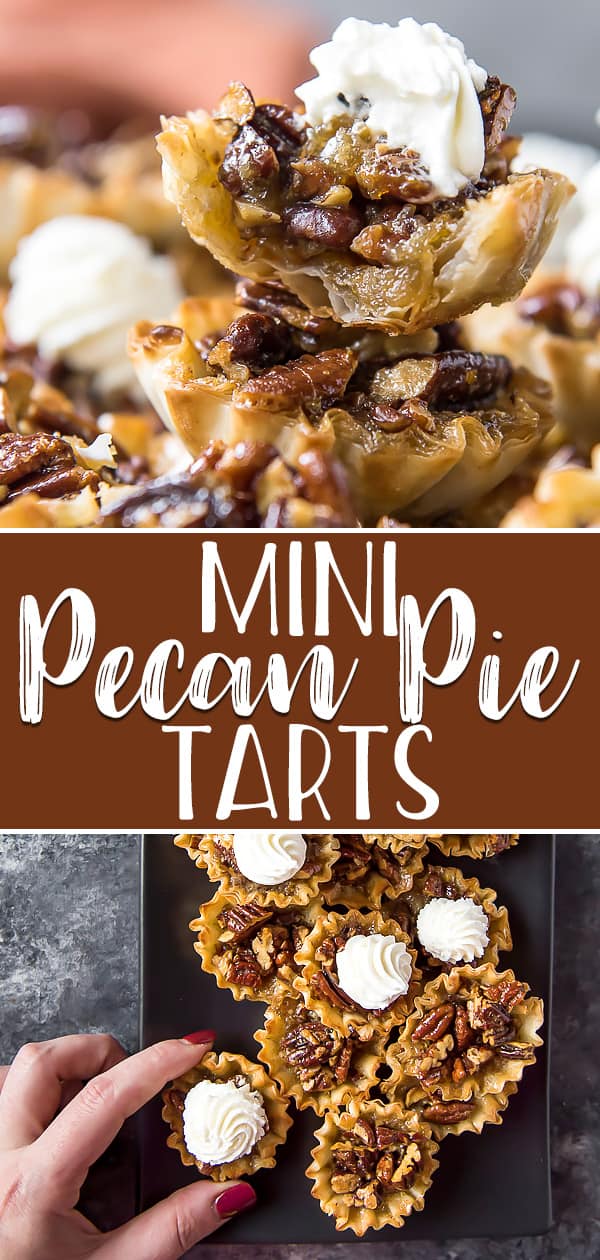 Take a classic Thanksgiving dessert and make it even more fun with a batch of Mini Pecan Pie Tarts! These adorable little two-bite mini pies are made with no corn syrup and are baked up in crispy phyllo shells in about 30 minutes, making them a fabulous last-minute low-sugar holiday treat!