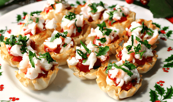Shrimp Cocktail Bites - 27 Easy Cheesy Holiday Party Appetizers - The Crumby Kitchen