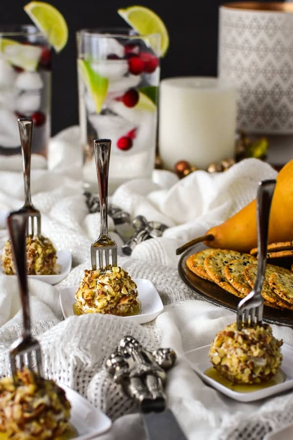 Mini Pear, Pecan, and Goat Cheese Bites - 27 Easy Cheesy Holiday Party Appetizers - The Crumby Kitchen