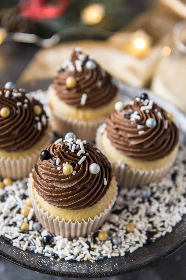 Chocolate Eggnog Cupcakes with sprinkles