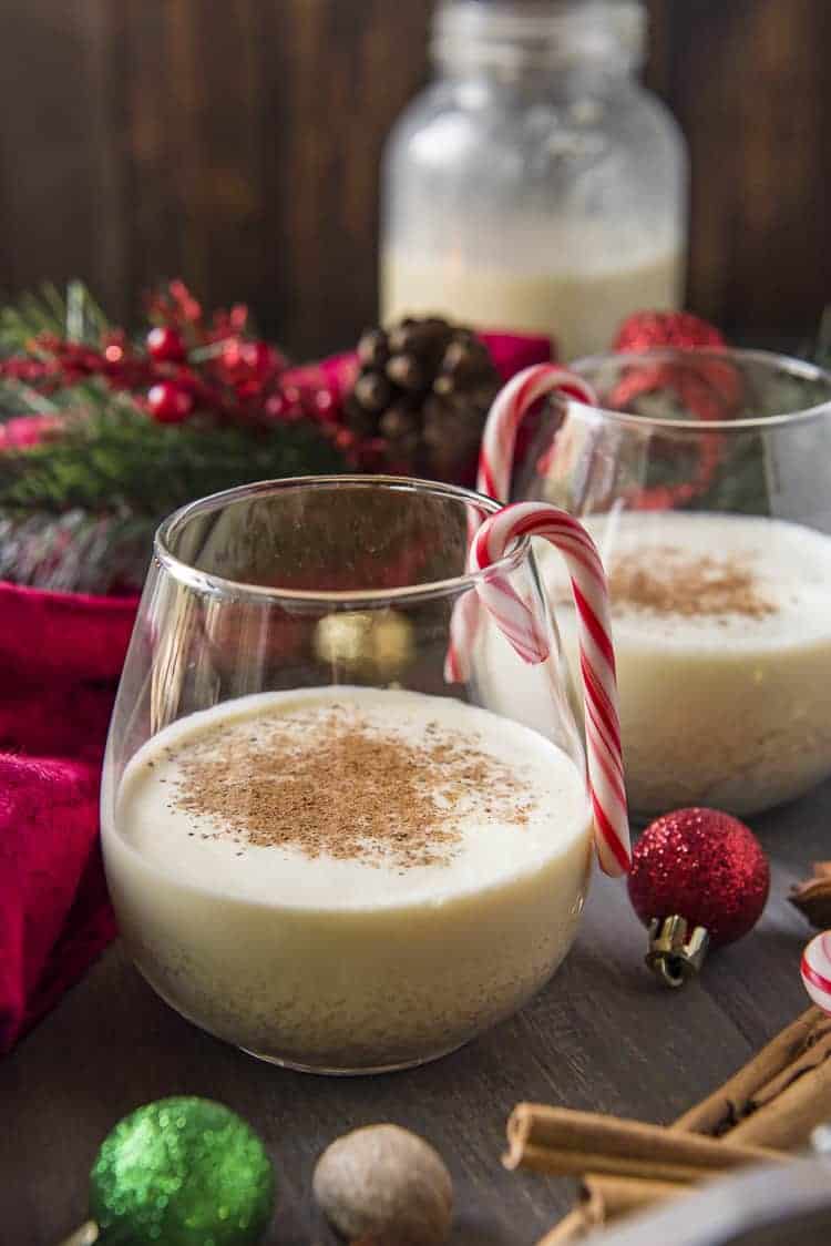 Two Large Glasses Of Eggnog Served Beautifully Stock Photo