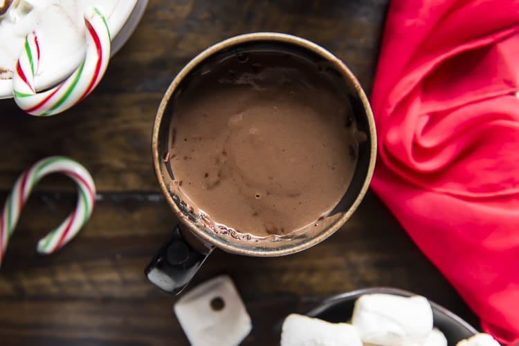 A mug of homemade Hot Chocolate on a serving tray