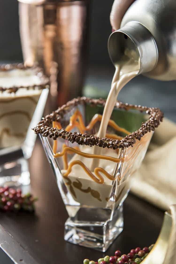 Pouring a Salted Caramel Chocolate Martini