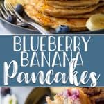 What really makes a weekend breakfast fabulous is a big stack of fluffy, homemade, buttermilk Blueberry Banana Pancakes! These irresistibly soft from scratch pancakes are loaded with ripe bananas and juicy blueberries are truly the best!