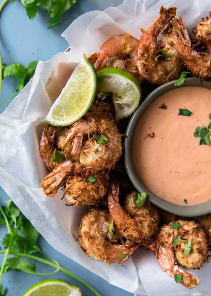 Air Fryer Crunchy Coconut Shrimp with dipping sauce