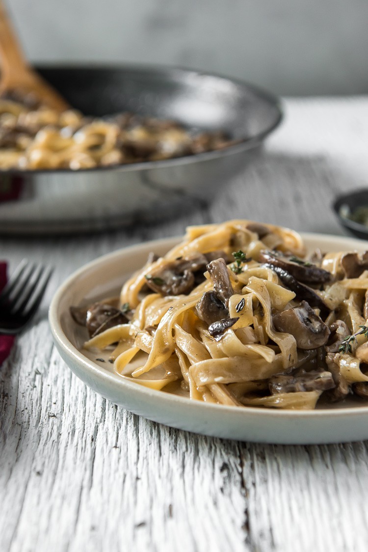 A plate of Creamy Brown Butter Mushroom Pasta