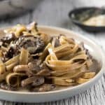 A twirl of Creamy Brown Butter Mushroom Pasta on a plate