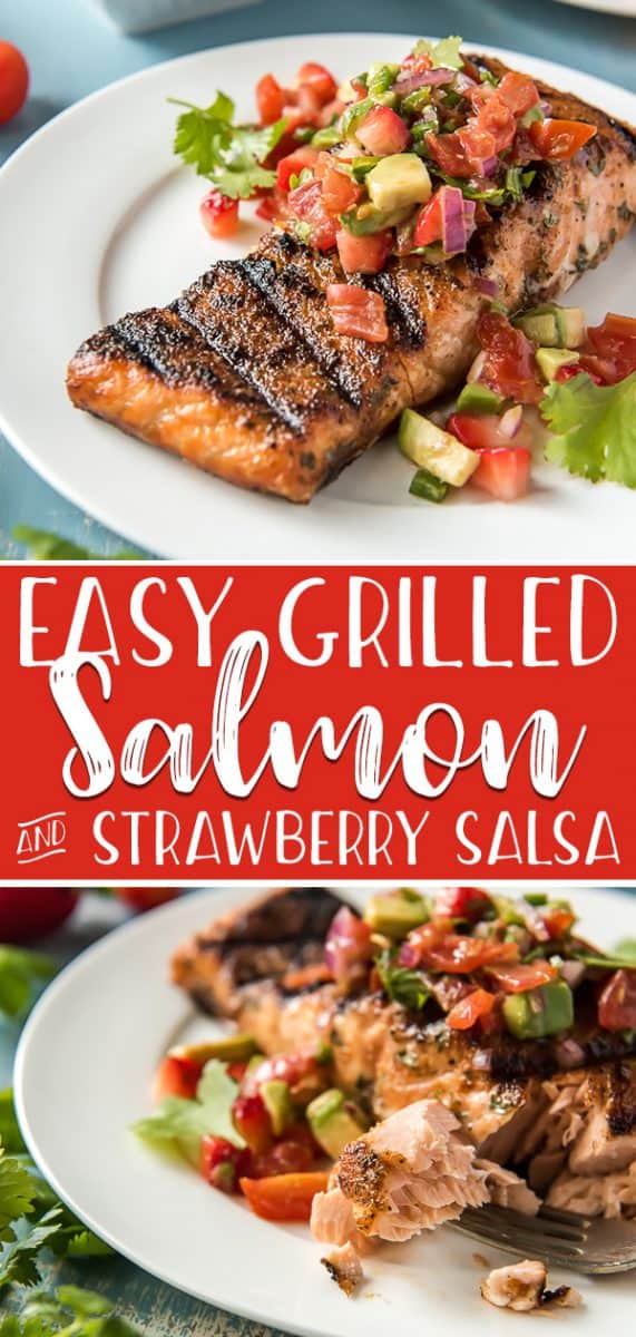 If you have never Grilled Salmon before, today is the day! A simple rub and 10 minutes on the grill rewards you with perfectly cooked and flavorful salmon - and a fresh Strawberry Salsa is a refreshing way to top it off.