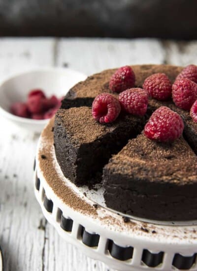 A sliced Flourless Chocolate Cake