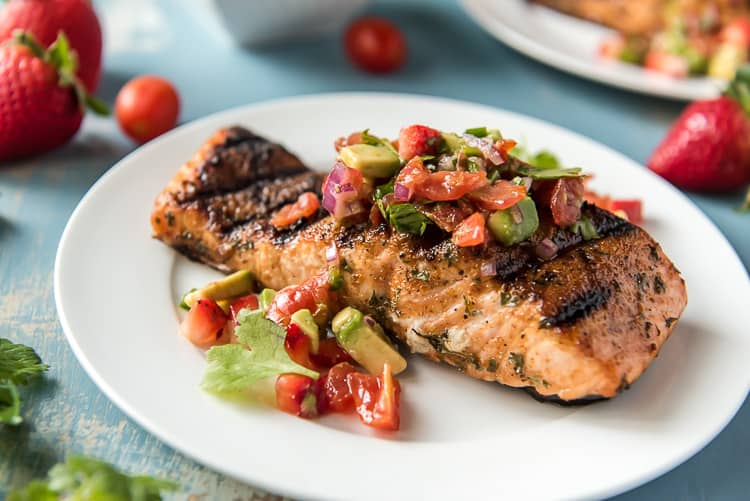 Grilled Salmon with Strawberry Salsa • The Crumby Kitchen