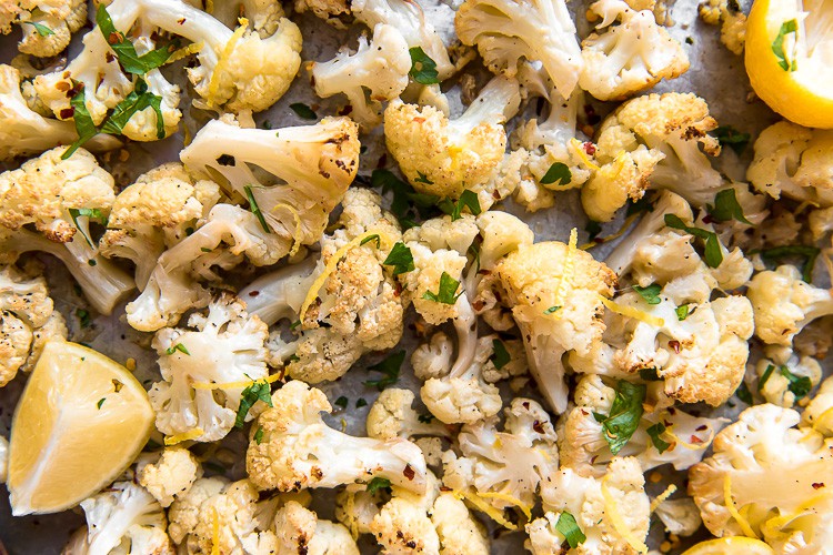 Lemon Garlic Roasted Cauliflower • The Crumby Kitchen
