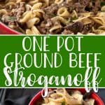 pinnable image for quick and easy ground beef stroganoff.
