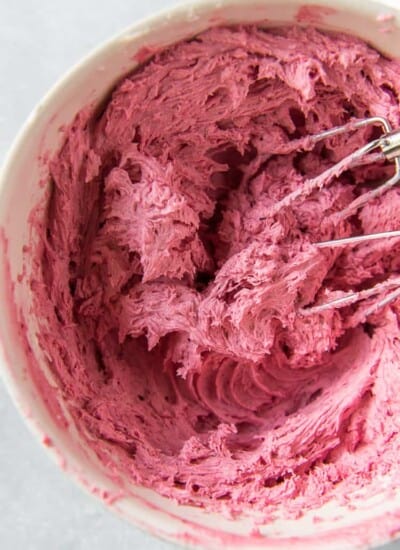 A bowl of whipped Raspberry Buttercream