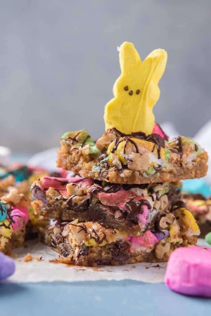 Springtime Rocky Road Blondies in a stack