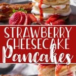 Why not have breakfast and dessert on one plate with a batch of these Strawberry Cheesecake Pancakes! Fluffy cream cheese-stuffed pancakes, whipped cream, and homemade strawberry sauce - they totally blow any restaurant version out of the water with their decadence!