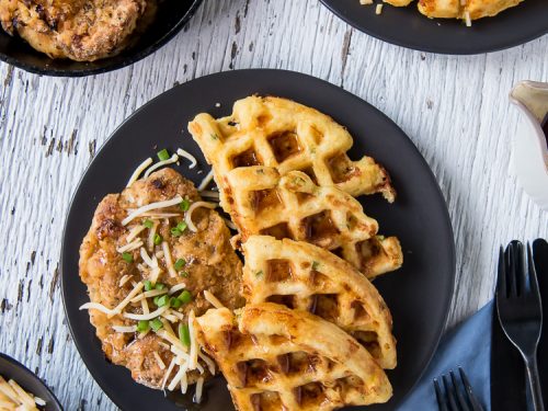 Cheesy Hot Chicken And Waffles Brunchweek The Crumby Kitchen