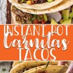 Taco Tuesday doesn't get much better than quick & easy Instant Pot Carnitas Tacos! Flavorful Mexican garlic and citrus-infused pulled pork comes together about an hour and makes some of the best tacos you'll ever have!