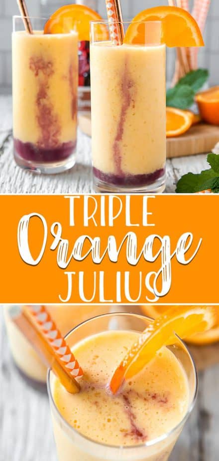 Brighten up your weekend with a fun Triple Orange Julius! Made with or without alcohol, this pretty orange creamsicle-flavored drink can be made in batches for a crowd, and may even permanently replace your favorite brunch cocktail! 