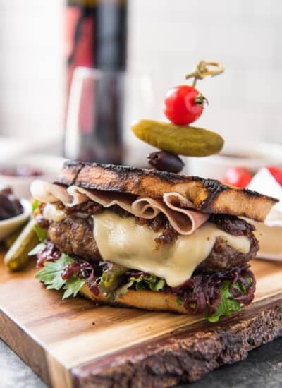 The Charcuterie Burger recipe, with melted brie and bacon jam